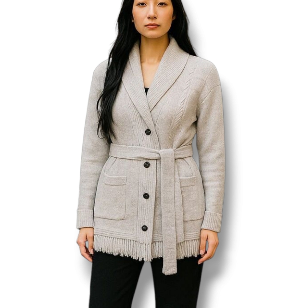UNIQ Chunky Knit Cozy Cardigan In Grey 🩶 Size Women's M/L